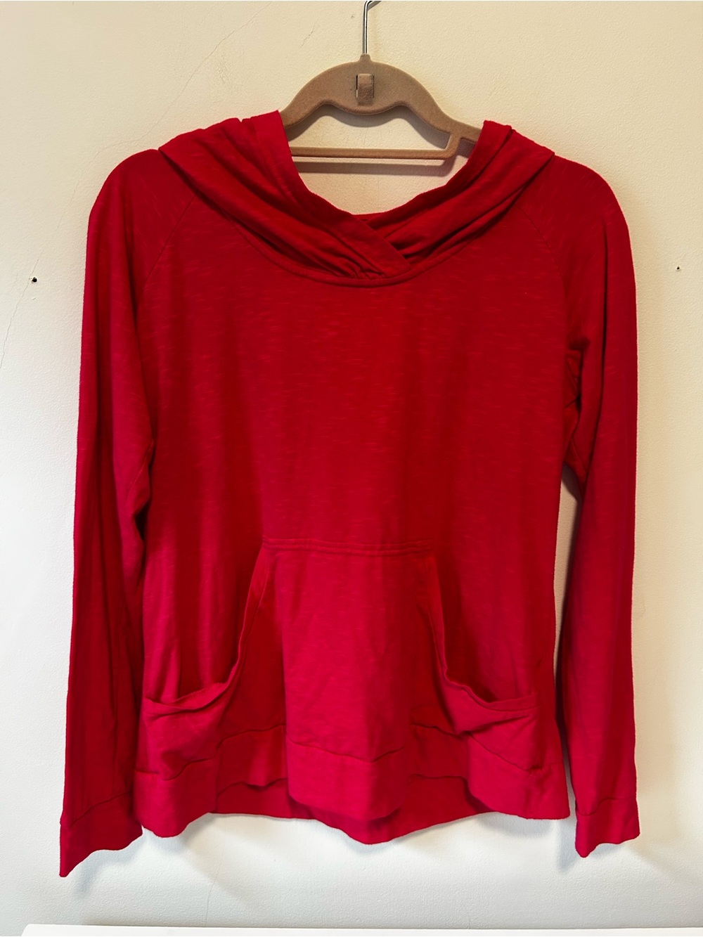 Women's Red Hooded Pullover Sweatshirt with Kangaroo Pocket